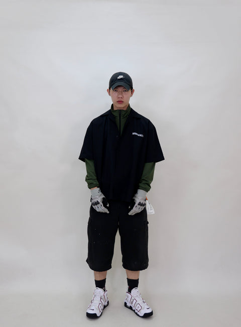 NEWSPAPER CAMP COLLAR SHIRT (BLACK)