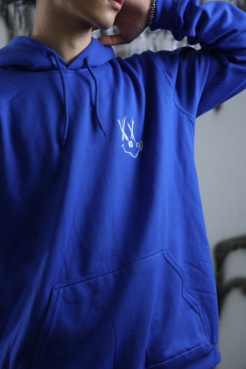 MF MANUSCRIPT SKETCH LOGO, REPLICA VINTAGE HOODIE (BARBIE & ROYAL BLUE)