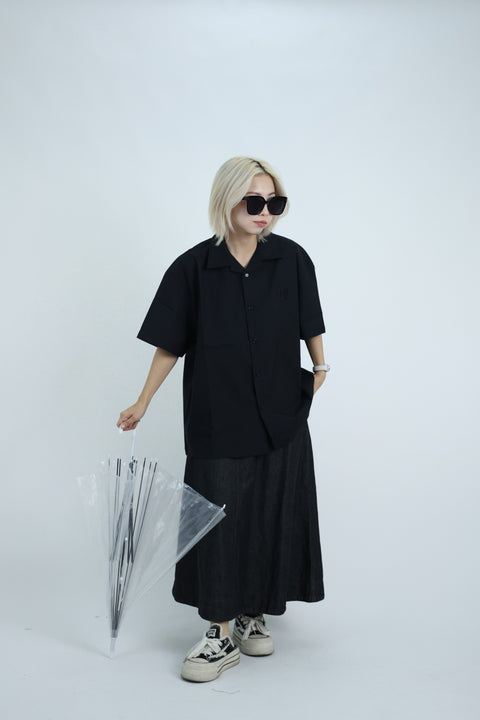 TRIUMPH CREST CAMP COLLAR SHIRT (MIDNIGHT)