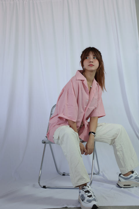 ARTIST WORKWEAR, OVERSIZED CUBAN COLLAR SHIRT (SWEET PINK)