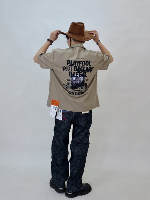 NEWSPAPER CAMP COLLAR SHIRT (KHAKIS)