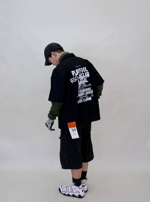 NEWSPAPER CAMP COLLAR SHIRT (BLACK)
