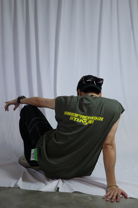 NEW WORLD ORDER, OVERSIZED SLEEVELESS TEE (ALIEN GREEN)