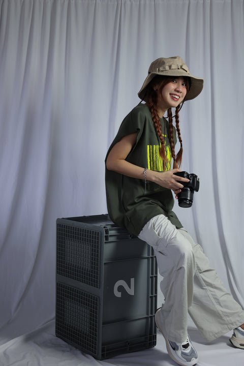 NEW WORLD ORDER, OVERSIZED SLEEVELESS TEE (ALIEN GREEN)