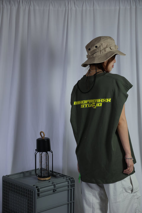 NEW WORLD ORDER, OVERSIZED SLEEVELESS TEE (ALIEN GREEN)