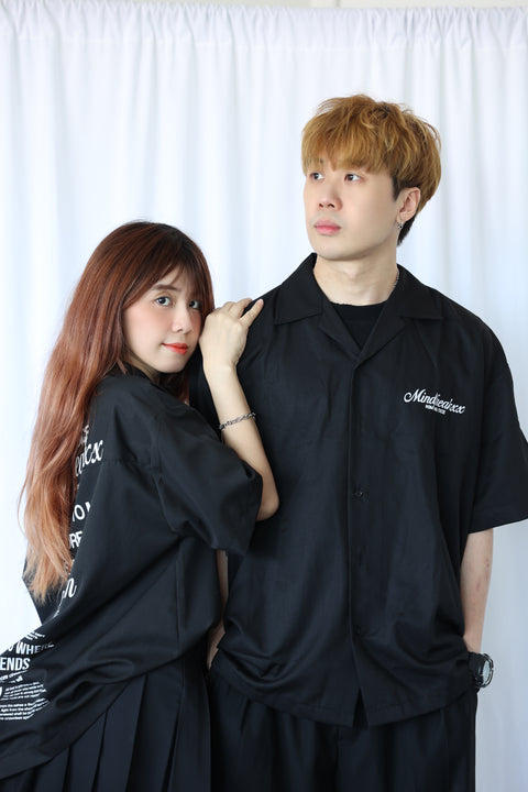 LUCID DREAM SHIRT, OVERSIZED CUBAN COLLAR SHIRT (BORING BLACK)