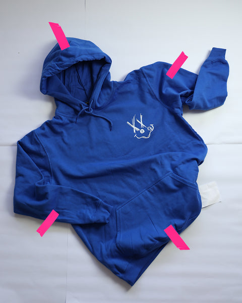 MF MANUSCRIPT SKETCH LOGO, REPLICA VINTAGE HOODIE (BARBIE & ROYAL BLUE)