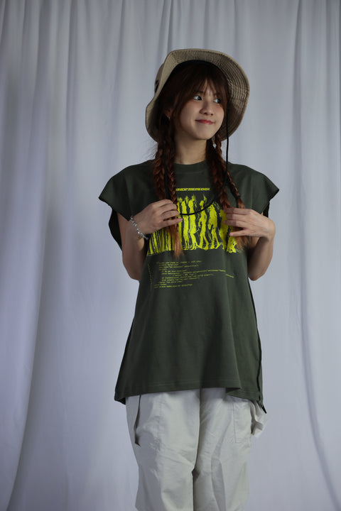 NEW WORLD ORDER, OVERSIZED SLEEVELESS TEE (ALIEN GREEN)