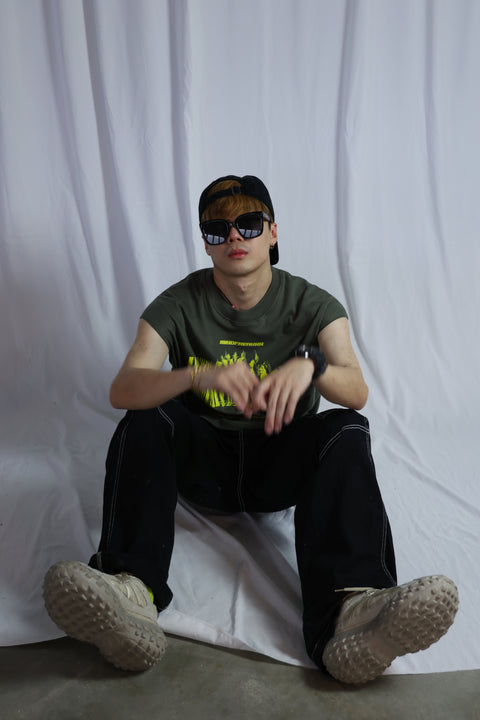 NEW WORLD ORDER, OVERSIZED SLEEVELESS TEE (ALIEN GREEN)