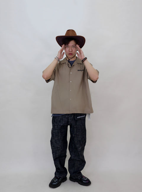 NEWSPAPER CAMP COLLAR SHIRT (KHAKIS)