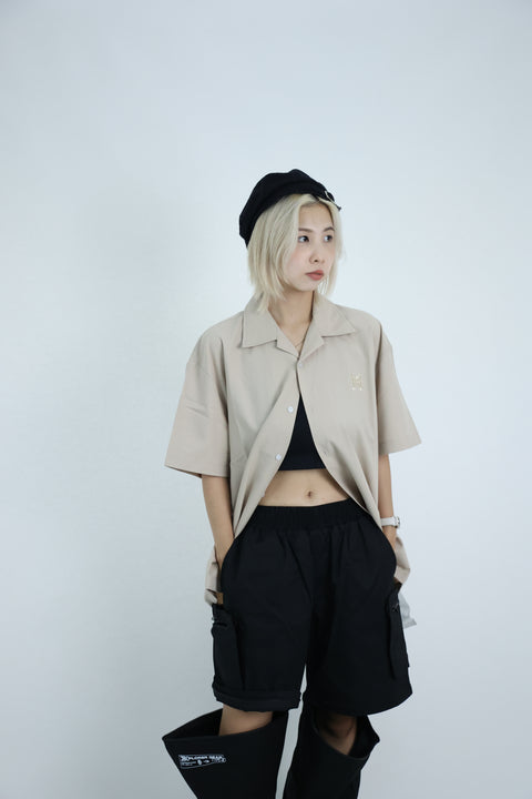 TRIUMPH CREST CAMP COLLAR SHIRT (SAND GOLD)