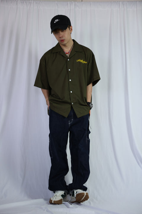 ARTIST WORKWEAR, OVERSIZED CUBAN COLLAR SHIRT (ORC GREEN)