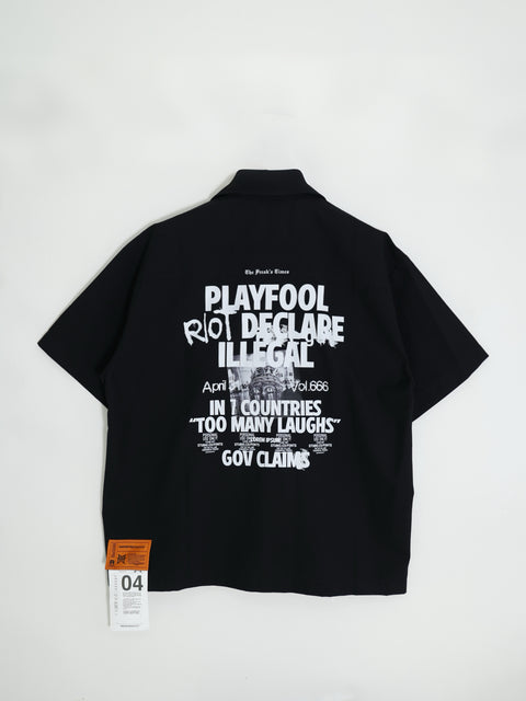 NEWSPAPER CAMP COLLAR SHIRT (BLACK)