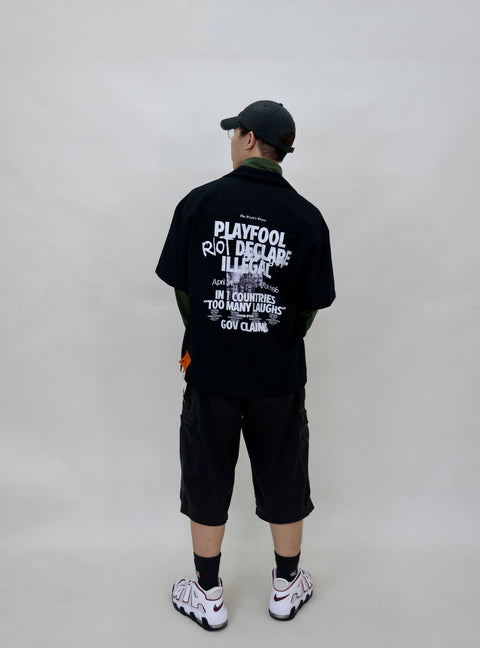 NEWSPAPER CAMP COLLAR SHIRT (BLACK)