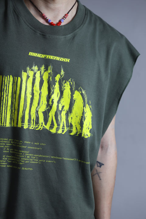 NEW WORLD ORDER, OVERSIZED SLEEVELESS TEE (ALIEN GREEN)