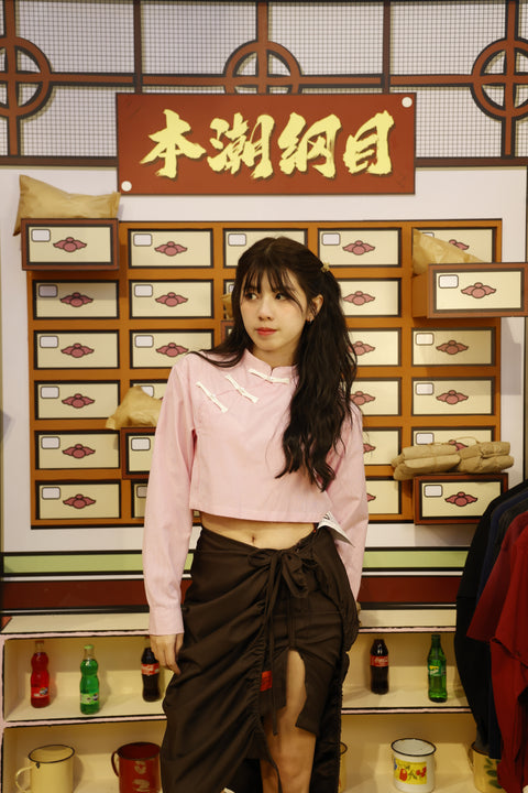 HYBRID CROP TOP TANG SHIRT (PINK STRIPE)
