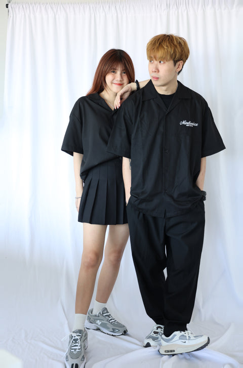 LUCID DREAM SHIRT, OVERSIZED CUBAN COLLAR SHIRT (BORING BLACK)