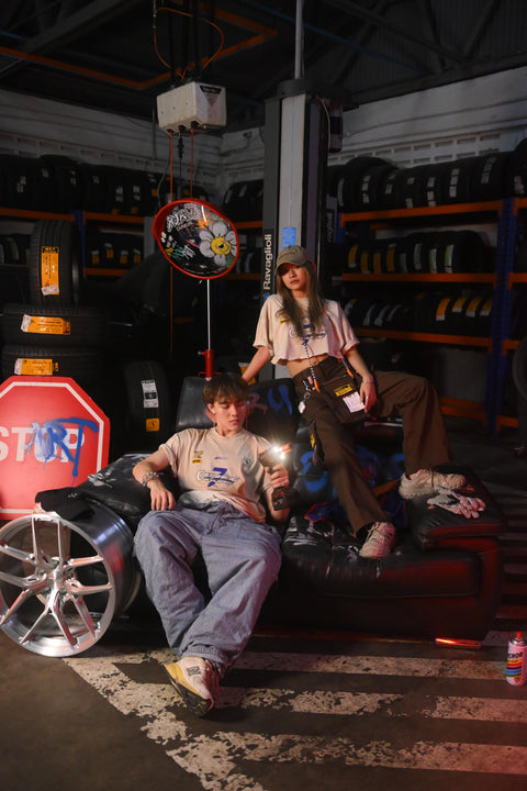 CRUSHING NOISE GARAGE TEE (ACID WASHED BEIGE)